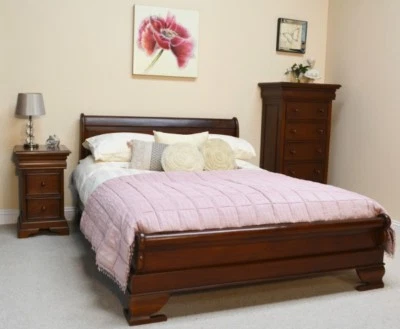 Mahogany Sleigh Bed Frame | Low Footboard | Wooden Sleigh Bed | 5 Sizes B010 NEW - Image 1 of 4