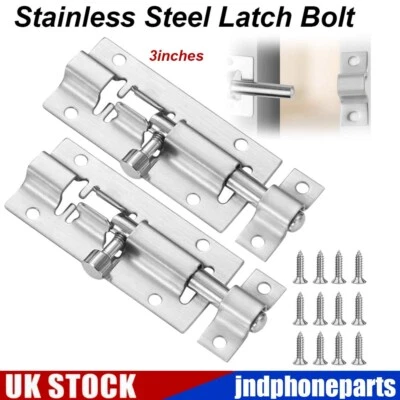 3" Silver 2PCS Bathroom Sliding Bolts Toilet Shed Door Lock Catch Latch - Image 1 of 4