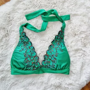 Top de bikini para mujer BECCA Rebecca Virtue verde festoneado bordado talla S - Imagen 1 de 4