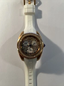 Invicta Angel Crystal Rose Gold Dial White Silicone Ladies Watch 37411 - Picture 1 of 10