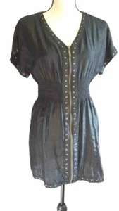 Vestido de latón con cremallera frontal negro brillante para mujer cintura elástica negro mediano - Imagen 1 de 4
