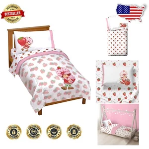 Charming Strawberry Shortcake Toddler Comforter Set - 4 Piece Kids Bedding - Picture 1 of 6