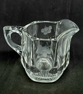 Vintage Collectible Clear Etched Glass Creamer With Handle 4 oz. Tableware - Picture 1 of 8