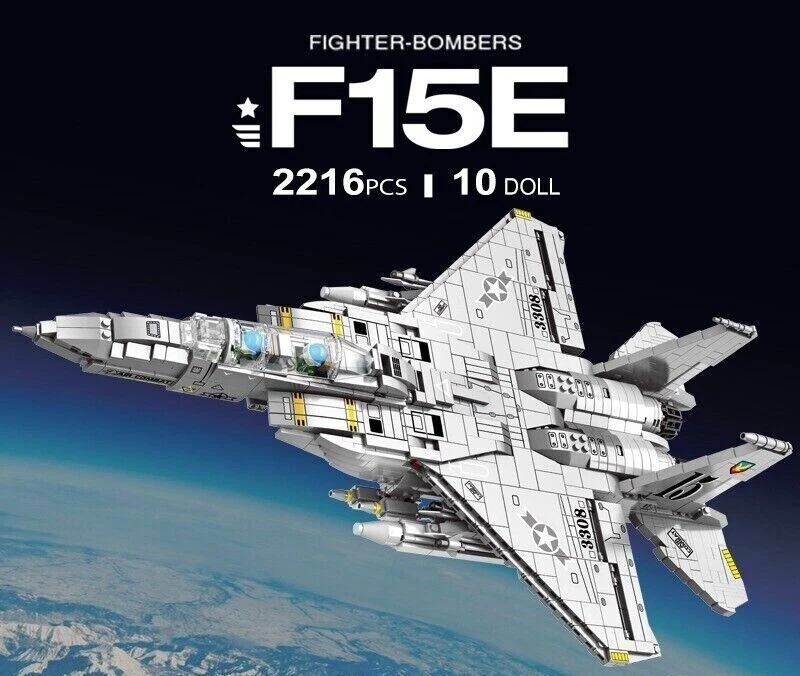 F15E Jet Fighter Plane MOC Military Building Block Brick DIY Model Set Toy F-15E - Image 1 of 4