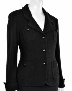 St John Caviar Jacket sz 8 Black Parisian Santana Knit 3-Button Jacket/Blazer - Picture 1 of 14