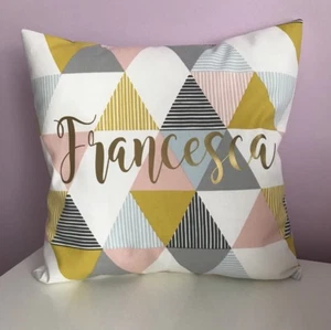 Personalised Clarke & Clarke Brio Geometric 16" Cushion Cover Sorbet Pink Grey - Picture 1 of 4