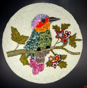 Pier One Imports Vintage Perlen Squence & genähter Vogel Tischset 15" - Bild 1 von 14