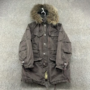 VINTAGE Gap 69 GI Jacket Mens Small Brown Parka Hooded Cold Weather Faux Fur Y2K - Picture 1 of 13