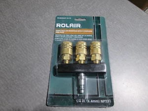 Rolair 1/4" NPT 3-Way Bar Air Manifold with 3 Couplers and Plug M-BAR3CP-14-1C - Picture 1 of 2