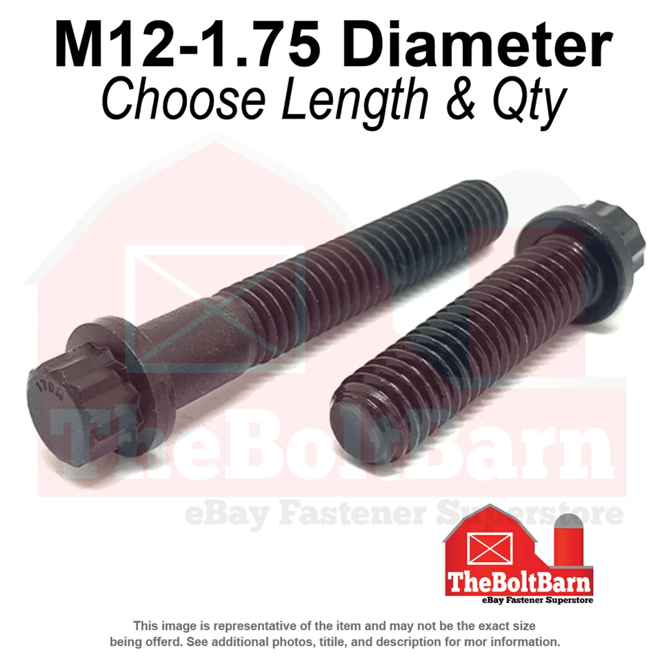 M12-1.75 Metric 12 Point Flange Screws Bolts Black Oxide (Pick Length & Qty) - Image 1 of 1