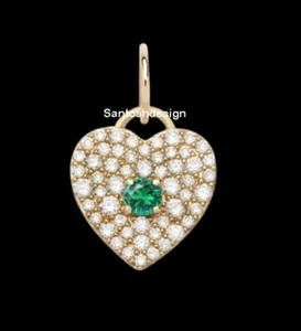 Bellissimo Ciondolo Cuore Diamante Smeraldo Argento Sterling 925 Gioielli,Regalo - Foto 1 di 2