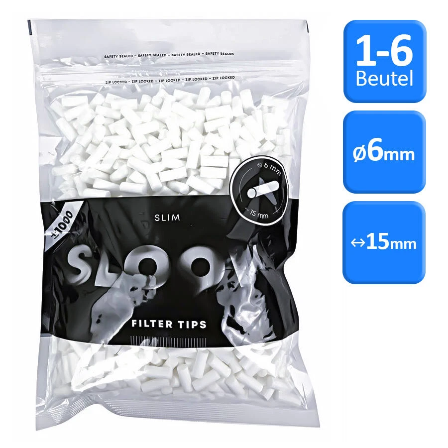 1-6 x 1000 Stück SLOOW Slim Filter 6mm Zigarettenfilter Drehfilter Fein  - Bild 1 von 1