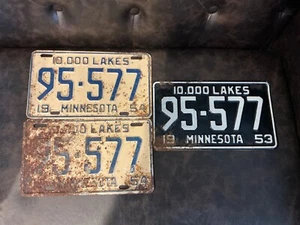 MINNESOTA EXPIRED LICENSE PLATE SET 1953 AND 1954 -95-577-SET OF 3 - Picture 1 of 5