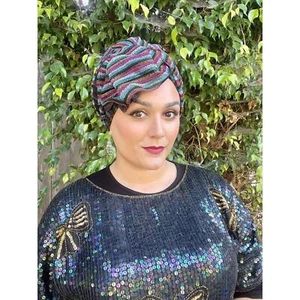 Metallic Pleated Head Scarf, Multi-Colored Headwrap Hijab Tichel Hair Cover - Picture 1 of 7