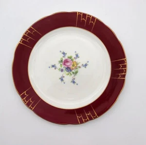 Royal Staffordshire Clarice Cliff 1700 Pattern Maroon Rim Floral Centre Gilt Ban - Picture 1 of 6