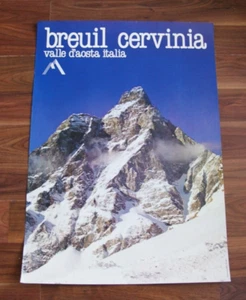 PÓSTER Breuil Cervinia Italia 1970 esquí de montaña esquí snowboard pico Alpes RARO - Imagen 1 de 3