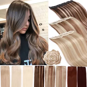 Clearance One Piece Weft Clip In Hair Extensions Real Remy Human Hair Hairpieces - Picture 1 of 26