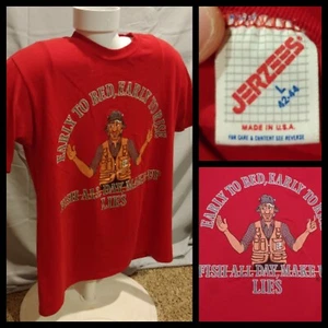 Vintage 80s LSJ Sportswear Jerzees Fish All Day Make Up Lies T-Shirt Size Large - Picture 1 of 10