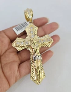 Real 10k Gold Jesus Cross Pendant Charm Crucifix 10kt Yellow Gold - Picture 1 of 6
