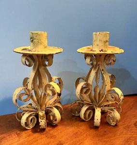 Vintage Wrought Iron  Candle Holder Pair 6.5 Inches - Picture 1 of 15
