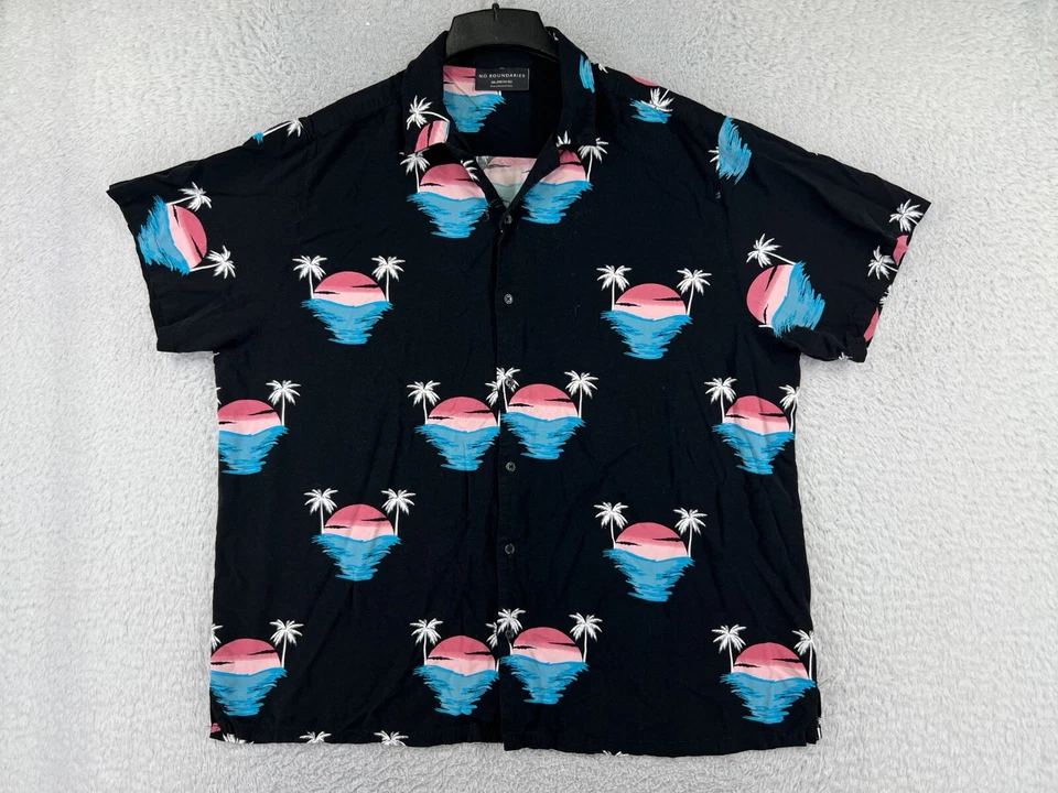 No Boundaries Shirt Mens 3XL XXXL Black Blue Pink Beach Sunset Print 100% Rayon - Image 1 of 4