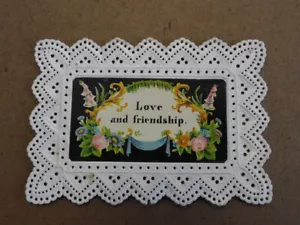 AMOR Y AMISTAD TARJETA DE ENCAJE PAPEL CORTE VICTORIANO VINTAGE - Imagen 1 de 3
