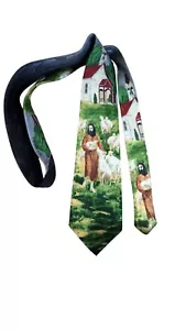 Steven Harris Handmade Novelty Tie With Shepherd & Sheep Print - Picture 1 of 9