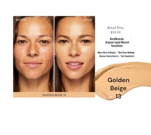 Base mineral líquido original Mfg sellada BareMinerals beige dorado 13 - Imagen 1 de 21