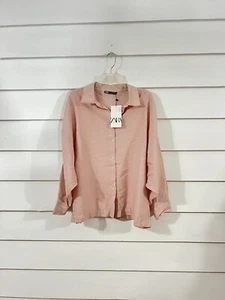 NEW ZARA DUSTY PINK FLOWY SHEER SHIRT BLOUSE LONG SLEEVE BUTTON SIZE L Y927 - Picture 1 of 14