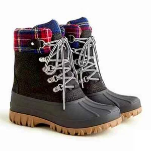 J Crew BM709 NIB Woman's Size 8 Perfect Black Tartan Plaid Lace Up Winter Boots - Picture 1 of 5