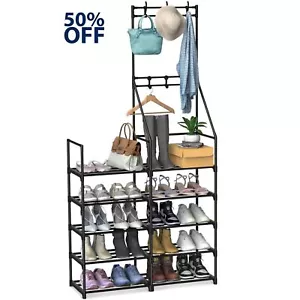 5-Tier Shoe Rack Shoe Storage Organizer, Freestanding Coat and Shoe Rack Closet - Picture 1 of 9