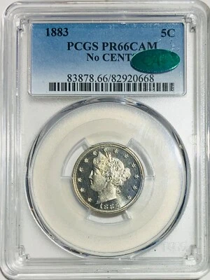 1883 NO CENTS 5c PCGS PR 66CAM CAC Liberty Head Nickel Very nice Cameo Proof - Image 1 of 4