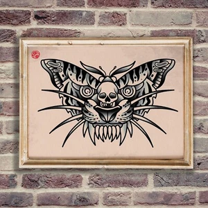Traditional Tiger Death Moth - Old School Traditional Flash Tattoo Art Print - Bild 1 von 3