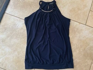 White House Black Market Navy Blue Sleeveless Blouse Small Halter Banded Bottom - Picture 1 of 9