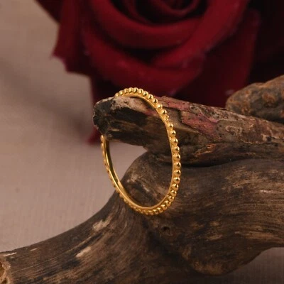 Yellow Gold Plated Beaded Stacking Ring 925 Silver Ball Eternity Band For Women - Image 1 of 4