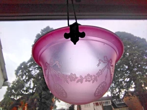 Rare Victorian Acid Etched Cranberry Ceiling Light Lamp Shade - Picture 1 of 5