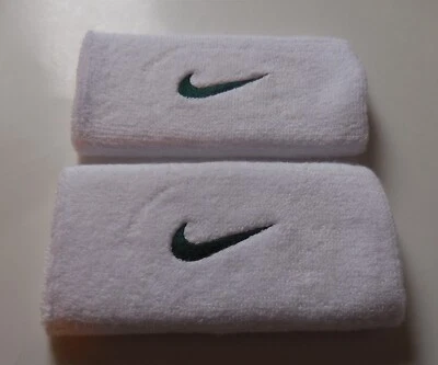 Nike Swoosh Wristbands Doublewide Tennis Dri-Fit White/Noble Green One Pair - Image 1 of 3