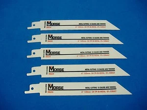 FIVE 6" 24TPI MORSE HIGH QUALITY USA BI-METAL COBALT RECIPROCATING SAW BLADES    - Picture 1 of 1