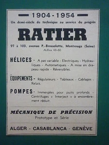 1954 PUB RATIER MONTROUGE ALGER CASABLANCA GENEVE HELICES POMPES FRENCH AD - Imagen 1 de 1