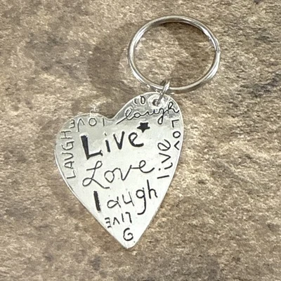 Live Love Laugh Heart Keychain Silver Metal Inspirational Quote Key Ring Charm - Image 1 of 4
