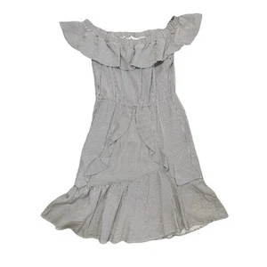 Maje Rigate Off The Shoulder Ruffle Mini Dress Sz 1 XS Black White Stripe - Picture 1 of 6