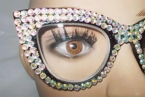 BLACK READING GLASSES MAXED OUT CRYSTAL RHINESTONES 4.00 STRENGTH FREE SHIP - Picture 1 of 1