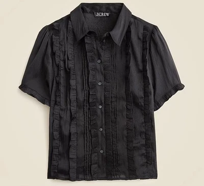¡¡TNM!! Blusa de botones con ribete de volantes transparentes J. CREW en negro sólido Coqueta 10 Foto 1 de 4