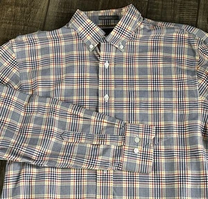 Enro Non-Iron Long Sleeve 100% Cotton Plaid Button Dress Shirt Mens Large - Picture 1 of 4