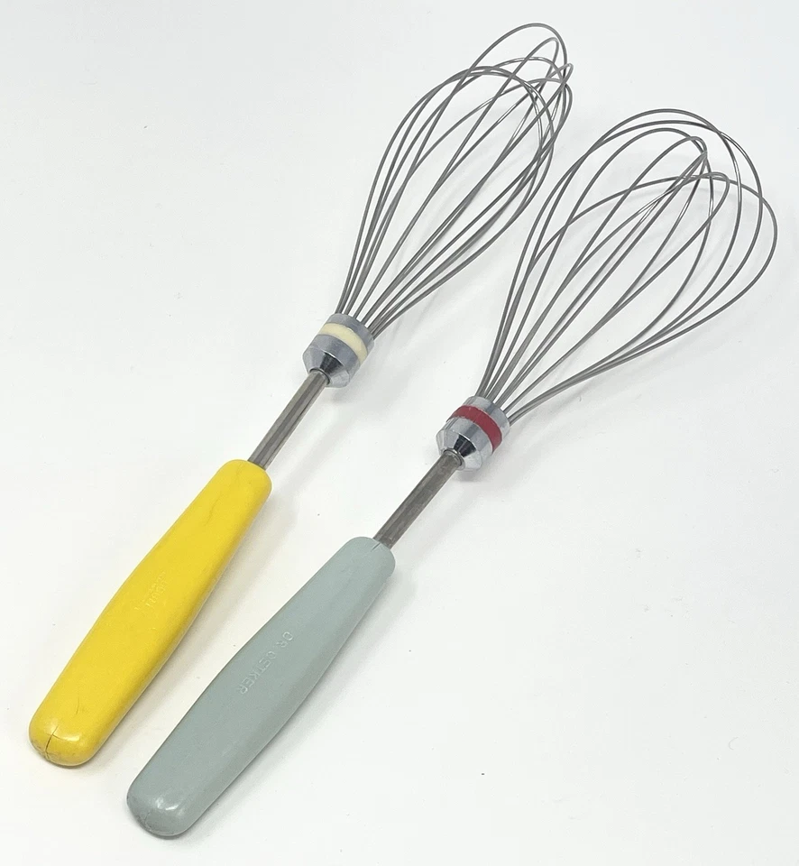 "Juego de 2 batidores de melamina retro vintage Dr Oetker Alemania amarillo azul 11,5""" Foto 1 de 4