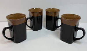 Taza de té café Royal Norfolk cerámica marrón negra 14 OZ Juego de 4 rústicos atemporales - Imagen 1 de 9
