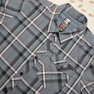 Metal Mulisha Gray Plaid Short Sleeve Button Up Shirt Men's Medium Casual - Picture 1 of 14