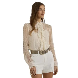 Lauren Ralph Lauren Women's Ruffled Lace Top in Winter Cream, Size 10 - Picture 1 of 7