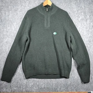 NWT LL Bean Mens GREEN Cotton Waffle Knit Sweater Large 1/4 Zip Dark Pine 0937 - Picture 1 of 18