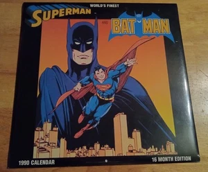 1990 World's Finest Superman And Batman 16 Month Calendar SEALED - Picture 1 of 2